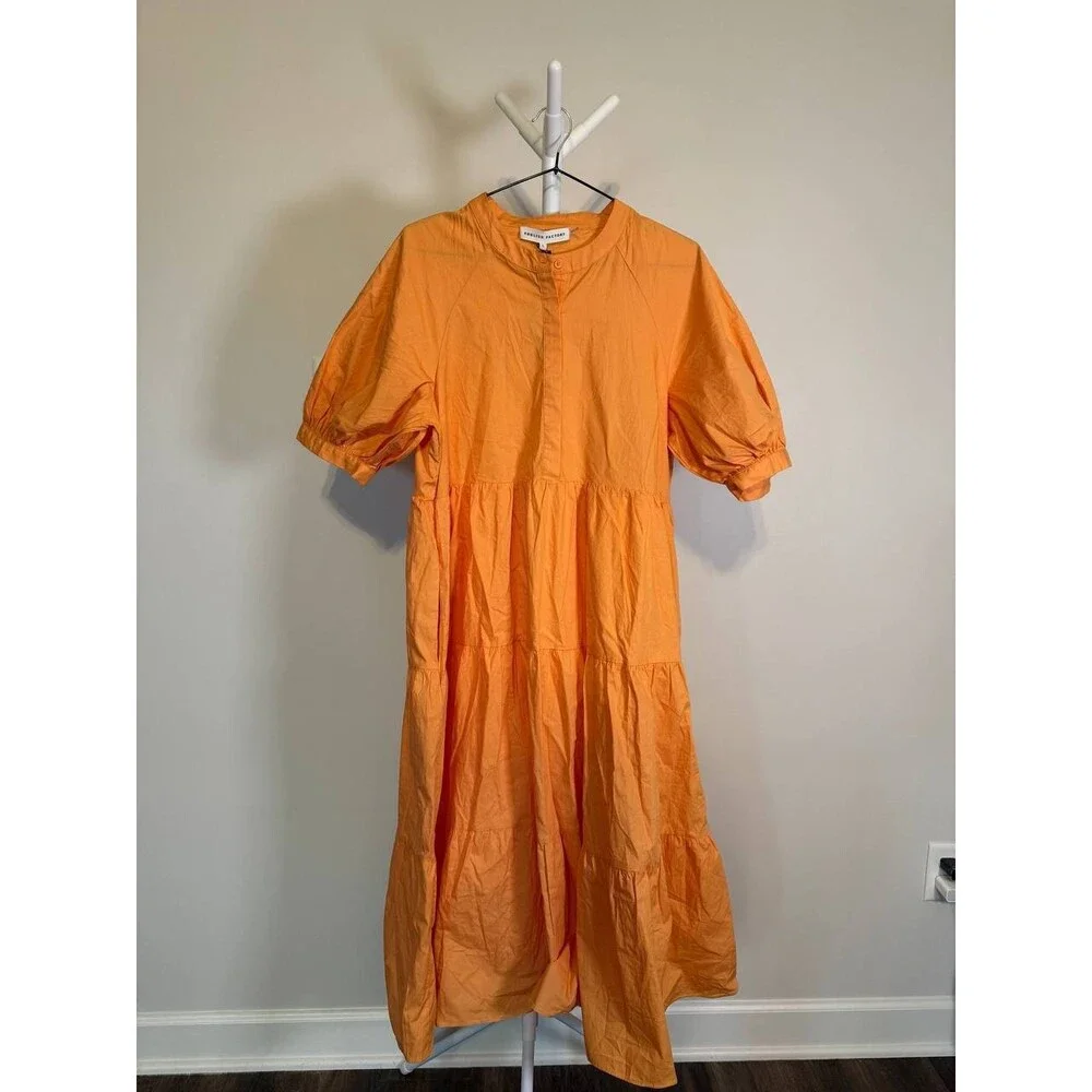 English Factory Puff Sleeve Tiered Midi Dress – Orange – Size L – NWT – $90 - Picture 4 of 9